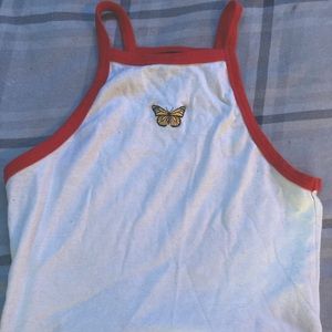 white and red butterfly crop top